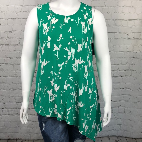Alfani Asymmetrical Green & White Tank Top Plus Sz - Picture 2 of 3